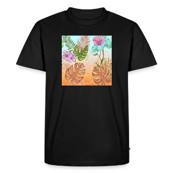 Monstera Motif Fleurs Et Feuilles Tropicales - T-shirt Premium bio Homme - noir - Devant - Nico (187cm)