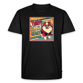 Chien de Poméranie « Je suis un voleur » - T-shirt Premium bio Homme - noir - Devant - Nico (187cm)