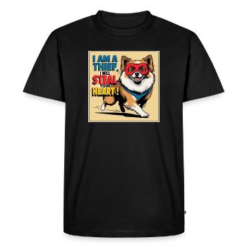 Chien de Poméranie « Je suis un voleur » - T-shirt Premium bio Homme - noir - Devant - Nico (187cm)