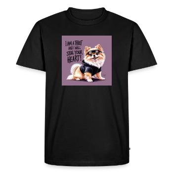 Chien de Poméranie « Je suis un voleur » - T-shirt Premium bio Homme - noir - Devant - Nico (187cm)