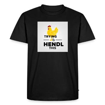Poulet « Essayer de faire ça » - T-shirt Premium bio Homme - noir - Devant - Nico (187cm)