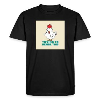 Poulet « Essayer de faire ça » - T-shirt Premium bio Homme - noir - Devant - Nico (187cm)