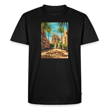 De la rue Barcelona à la Sagrada Família - T-shirt Premium bio Homme - noir - Devant - Nico (187cm)