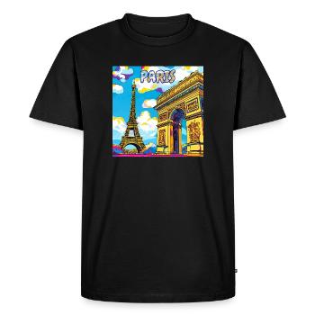 Paris Pop Art: Eiffel Arc Dreamscape - Men's Premium Organic T-Shirt - black - Front - Nico (187cm)