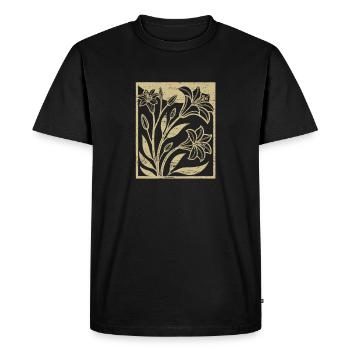 Lilies - Woodcut - Spring - Summer - Saying - Men's Premium Organic T-Shirt - black - Front - Nico (187cm)