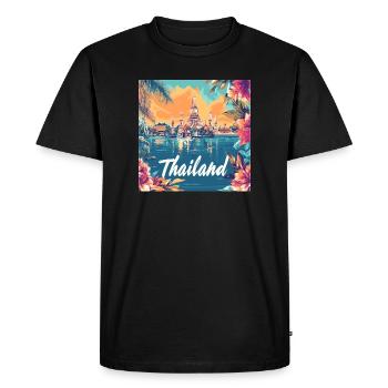 Temple Thaïlandais, Paradis floral au coucher de soleil - T-shirt Premium bio Homme - noir - Devant - Nico (187cm)