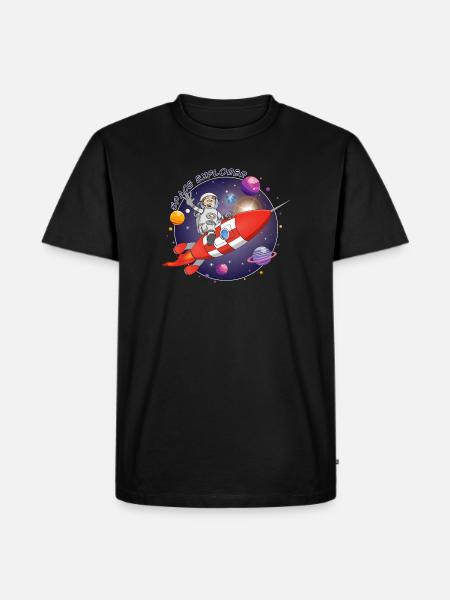 The astronaut and the red rocket in space - Men's Premium Organic T-Shirt - black