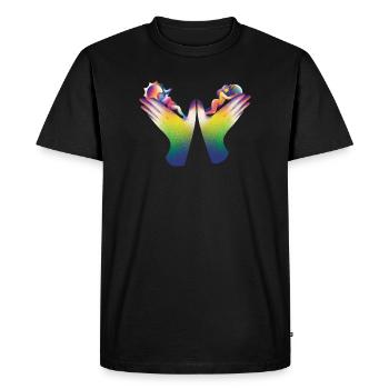 Rainbow Hands of Care - Men's Premium Organic T-Shirt - black - Front - Nico (187cm)