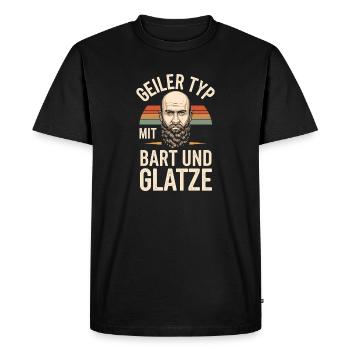 guy with beard & bald head beard wearer - Men's Premium Organic T-Shirt - black - Front - Nico (187cm)