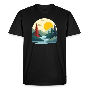 Vintage River and Mountain Sunset Art - Men's Premium Organic T-Shirt - black - Front - Nico (187cm)