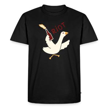 Rioting Goose T-Shirt – Fun & Quirky Graphic - Men's Premium Organic T-Shirt - black - Front - Nico (187cm)