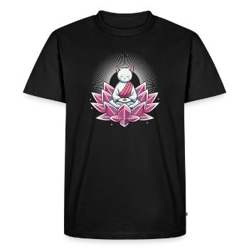 Chat méditant paisible en fleur de lotus - T-shirt Premium bio Homme - noir - Devant - Nico (187cm)