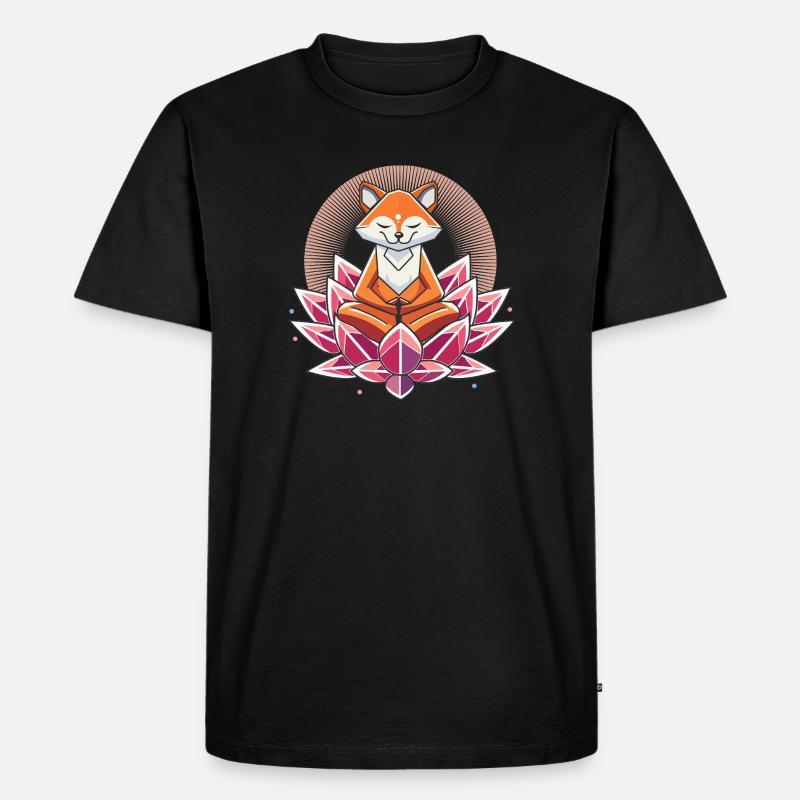 friedlich meditierender Fuchs auf einer Lotusblüte - Männer Premium Bio T-Shirt - Schwarz