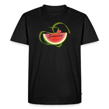 Morceau de pastèque avec police décorative -Été - T-shirt Premium bio Homme - noir - Devant - Nico (187cm)