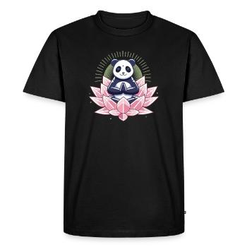 Meditating panda on lotus flower - Men's Premium Organic T-Shirt - black - Front - Nico (187cm)