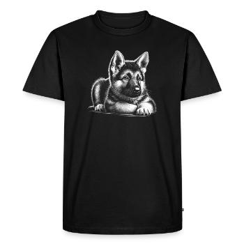 Chiot berger allemand super mignon en position couchée - T-shirt Premium bio Homme - noir - Devant - Nico (187cm)