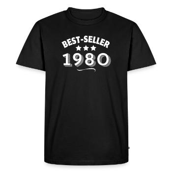 1980, année de naissance, 45 ans - T-shirt Premium bio Homme - noir - Devant - Nico (187cm)