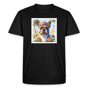 Bouledogue français printanier avec couronne florale - T-shirt Premium bio Homme - noir - Devant - Nico (187cm)