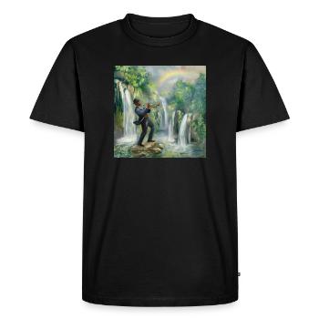 Trompettiste de jazz devant les cascades dans la jungle - T-shirt Premium bio Homme - noir - Devant - Nico (187cm)