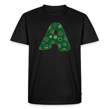 Letter A with character in green - Men's Premium Organic T-Shirt - black - Front - Nico (187cm)