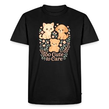 Trop mignon pour s’en soucier – Chat, chien et ours - T-shirt Premium bio Homme - noir - Devant - Nico (187cm)