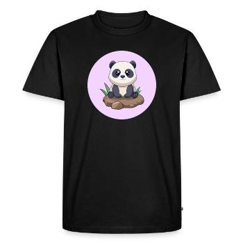 Bébé panda mignon assis sur un rocher (v03) - T-shirt Premium bio Homme - noir - Devant - Nico (187cm)