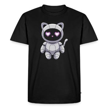 Cuddly cat robot with heart eyes - Men's Premium Organic T-Shirt - black - Front - Nico (187cm)