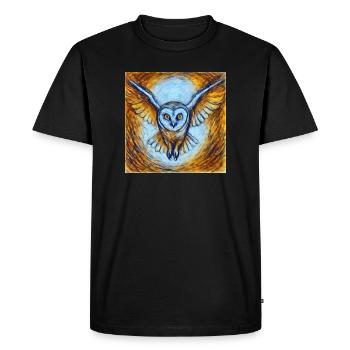 Hibou lumineux en vol - T-shirt Premium bio Homme - noir - Devant - Nico (187cm)