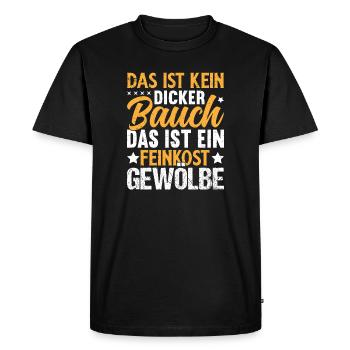 Humorous saying about the belly - Men's Premium Organic T-Shirt - black - Front - Nico (187cm)