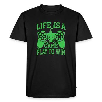 Life is a Game – Play to Win | Gamers - Men's Premium Organic T-Shirt - black - Front - Nico (187cm)