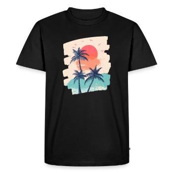 Plage Palmiers Coucher de soleil Été - T-shirt Premium bio Homme - noir - Devant - Nico (187cm)