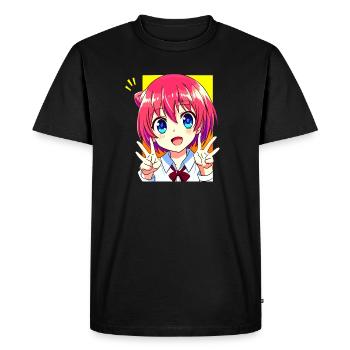 Cute Anime Manga Girl - Peace Sign Kawaii - Men's Premium Organic T-Shirt - black - Front - Nico (187cm)