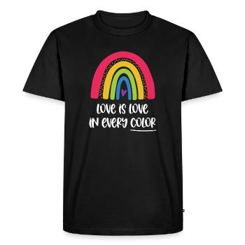 Mois de la fierté LGBTQ - L’amour, c’est l’amour dans toutes les couleurs - T-shirt Premium bio Homme - noir - Devant - Nico (187cm)