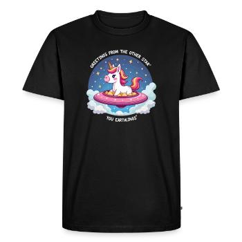Licorne vue de l’espace - T-shirt Premium bio Homme - noir - Devant - Nico (187cm)