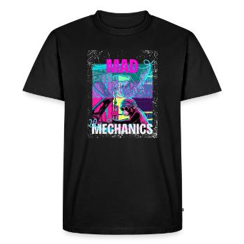Mécaniques Folles – Art du garage du singe néon - T-shirt Premium bio Homme - noir - Devant - Nico (187cm)