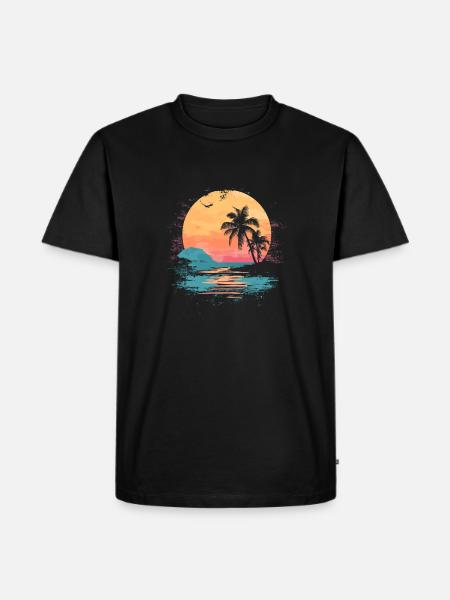 Palm Tree Sunset Summer Sun - Men's Premium Organic T-Shirt - black