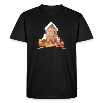 Maison festive en pain d’épice avec des biscuits de Noël - T-shirt Premium bio Homme - noir - Devant - Nico (187cm)