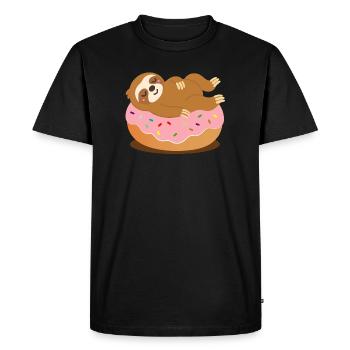 Sloth on donut–Cute and relaxed animal motif - Men's Premium Organic T-Shirt - black - Front - Nico (187cm)