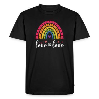 Mois de la fierté LGBT - Love is Love - T-shirt Premium bio Homme - noir - Devant - Nico (187cm)