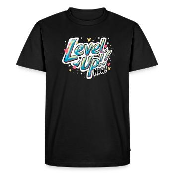 Vibrant Inspirant 'Level up now !' Conception du devis - T-shirt Premium bio Homme - noir - Devant - Nico (187cm)