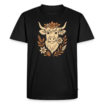Vache Highland - Boeuf Highland avec fleur - T-shirt Premium bio Homme - noir - Devant - Nico (187cm)