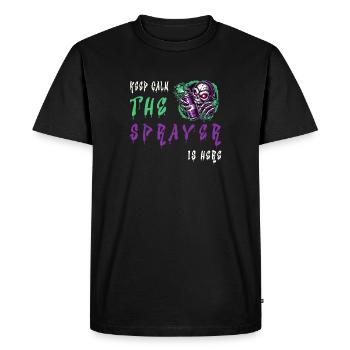 Keep Calm – The Sprayer - Men's Premium Organic T-Shirt - black - Front - Nico (187cm)