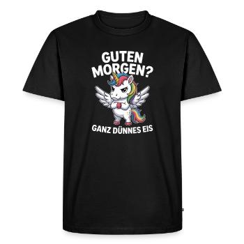 Good morning? Very thin ! Funny Unicorn - Men's Premium Organic T-Shirt - black - Front - Nico (187cm)