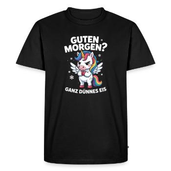 Good morning? Very thin ! Funny Unicorn - Men's Premium Organic T-Shirt - black - Front - Nico (187cm)