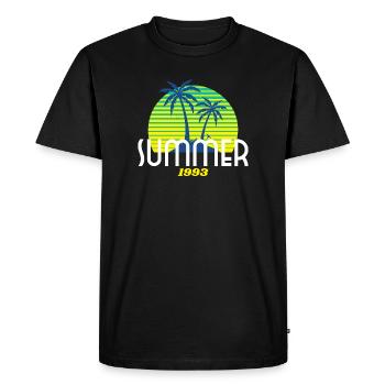 Tropical Palm Tree & Sunset Design - Men's Premium Organic T-Shirt - black - Front - Nico (187cm)