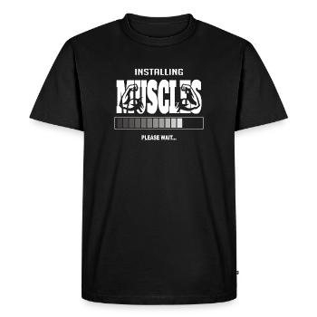 Installing Muscles – Funny Gym Workout - Men's Premium Organic T-Shirt - black - Front - Nico (187cm)