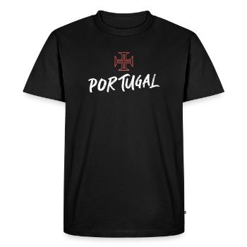 Portugal typographie en blanc avec croix en rouge - T-shirt Premium bio Homme - noir - Devant - Nico (187cm)