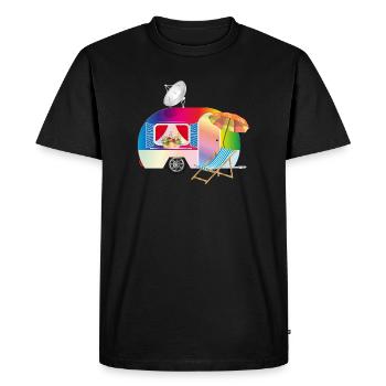 Caravane rétro colorée avec transat - T-shirt Premium bio Homme - noir - Devant - Nico (187cm)