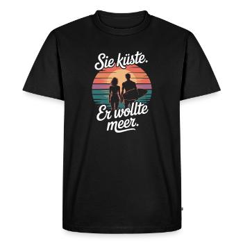 Vous côte Il voulait mer plage amour vague surfeur - T-shirt Premium bio Homme - noir - Devant - Nico (187cm)