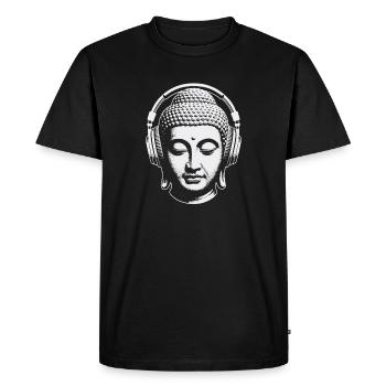 Bouddha avec casque Mindfulness Musique Boho Zen - T-shirt Premium bio Homme - noir - Devant - Nico (187cm)
